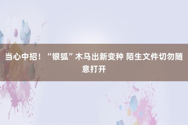 当心中招！“银狐”木马出新变种 陌生文件切勿随意打开