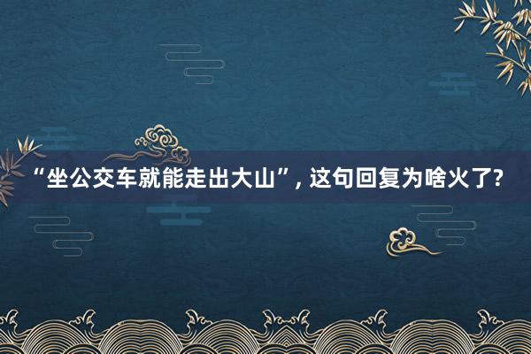 “坐公交车就能走出大山”, 这句回复为啥火了?