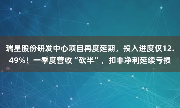 瑞星股份研发中心项目再度延期，投入进度仅12.49%！一季度营收“砍半”，扣非净利延续亏损