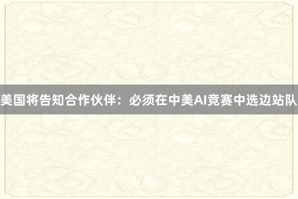 美国将告知合作伙伴：必须在中美AI竞赛中选边站队