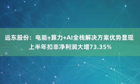 远东股份：电能+算力+AI全栈解决方案优势显现 上半年扣非净利润大增73.35%
