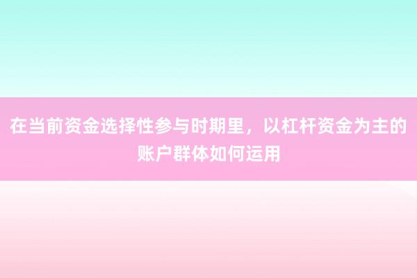 在当前资金选择性参与时期里，以杠杆资金为主的账户群体如何运用